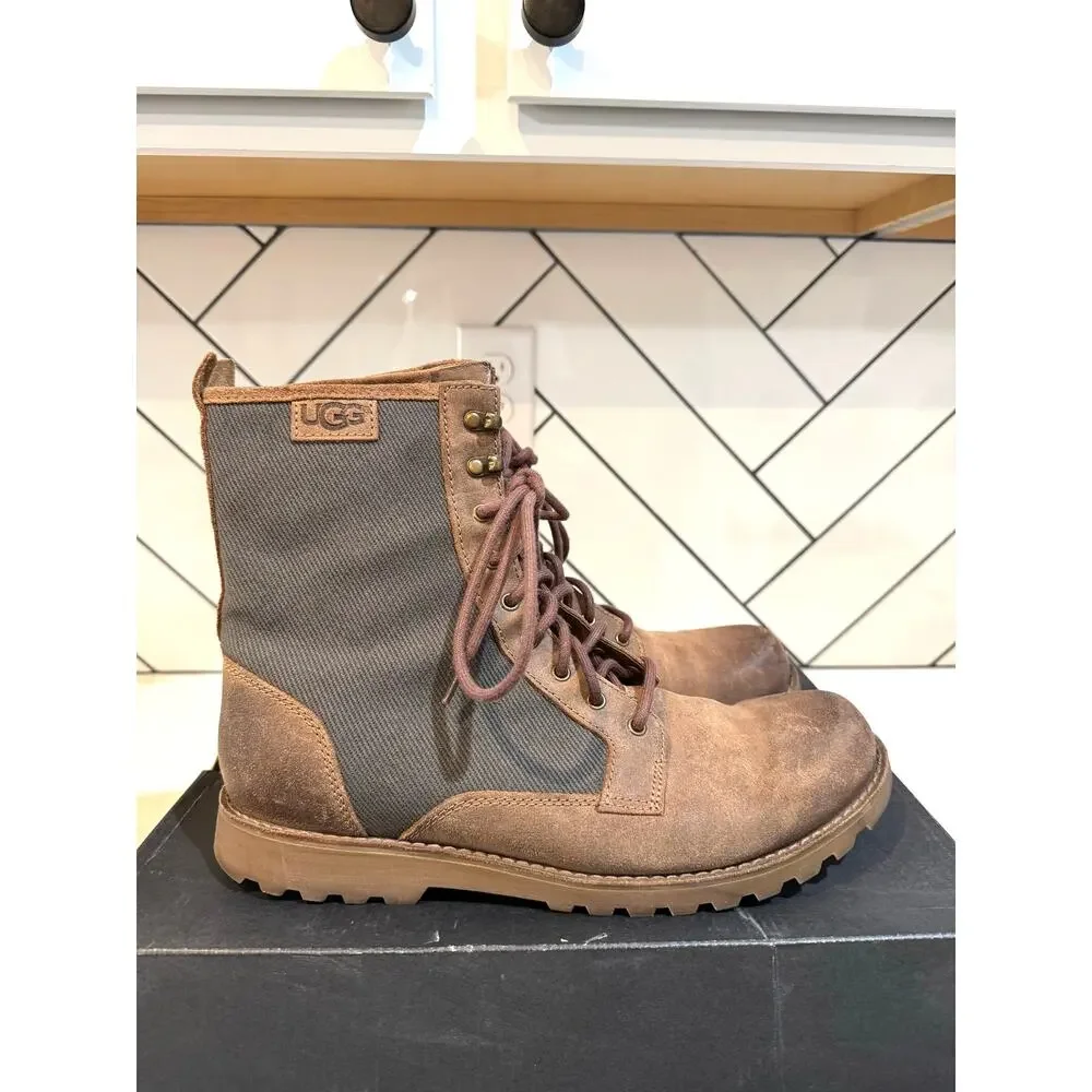UGG Montgomery combat boots chestnut leather olive canvas upper sz 12